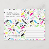 Retro 90's Neon Pink Green Blue Gellow Doodle Aankondigingskaart (Achterkant)