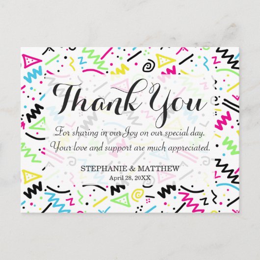 Retro 90's Neon Pink Green Blue Gellow Doodle Briefkaart (Voorkant)