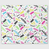 Retro 90's Neon Pink Green Blue Gellow Doodle Cadeaupapier (Vlak)