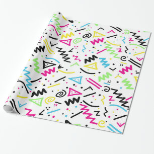 Retro 90's Neon Pink Green Blue Gellow Doodle Cadeaupapier