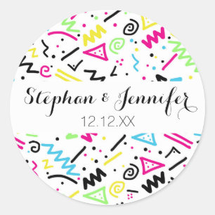 Retro 90's Neon Pink Green Blue Gellow Doodle Ronde Sticker