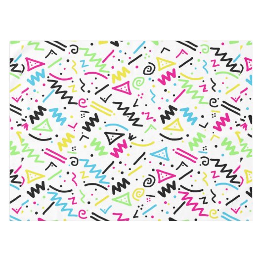 Retro 90's Neon Pink Green Blue Gellow Doodle Tafelkleed (Voorkant (Horizontaal))