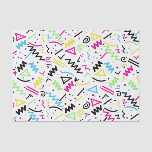 Retro 90's Neon Pink Green Blue Gellow Doodle Tissuepapier (Voorkant)