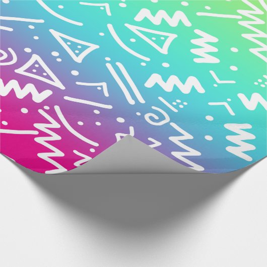 Retro 90's Neon Rainbow Sketched Doodle Cadeaupapier (Hoek)