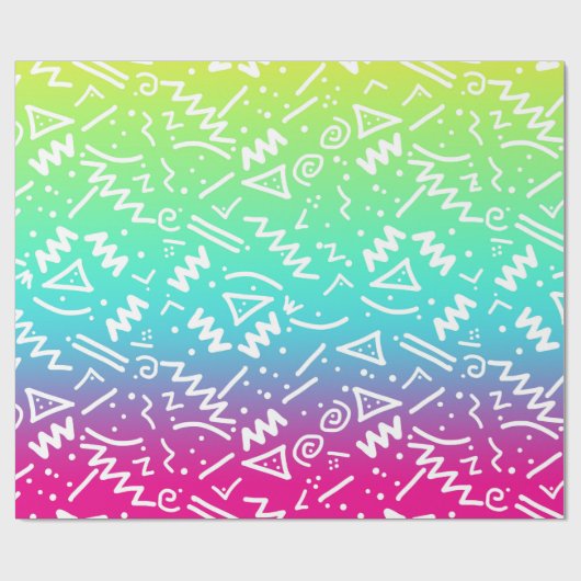 Retro 90's Neon Rainbow Sketched Doodle Cadeaupapier (Vlak)