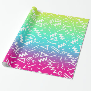 Retro 90's Neon Rainbow Sketched Doodle Cadeaupapier
