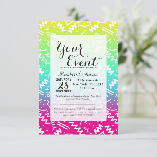 Retro 90's Neon Rainbow Sketched Doodle Kaart (Staand voorkant)