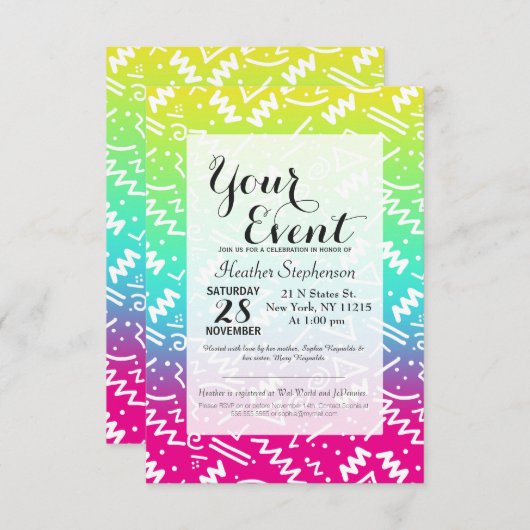 Retro 90's Neon Rainbow Sketched Doodle Kaart (Voorkant / Achterkant)