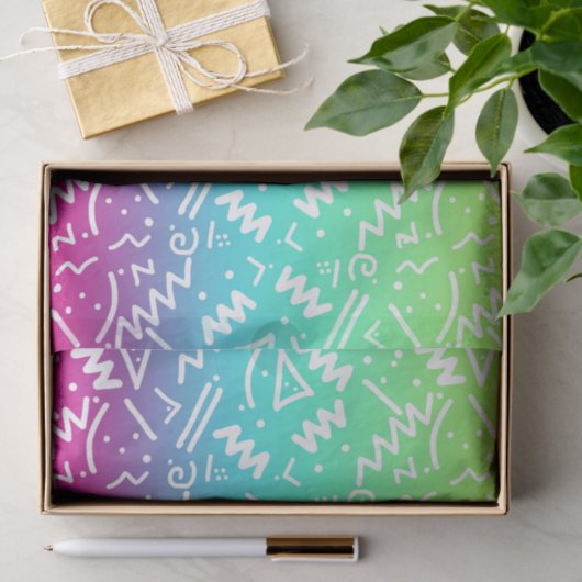 Retro 90's Neon Rainbow Sketched Doodle Tissuepapier (Geschenk)