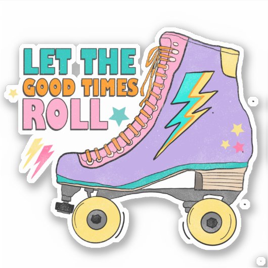 Retro 90's Neon Roller Schaatsen Goede Tijden Roll Sticker (Voorkant)
