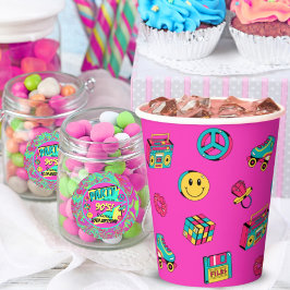 retro 90s partij roze blauwgroen geel schattig pat papieren bekers
