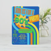 Retro 90's Party Bright Blue Nostalgische Verjaard Kaart (Staand voorkant)