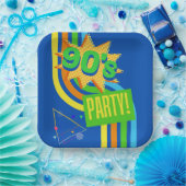 Retro 90's Party Bright Blue Nostalgische Verjaard Papieren Bordje (Feest)