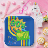 Retro 90's Party Bright Blue Nostalgische Verjaard Papieren Bordje (Feest)
