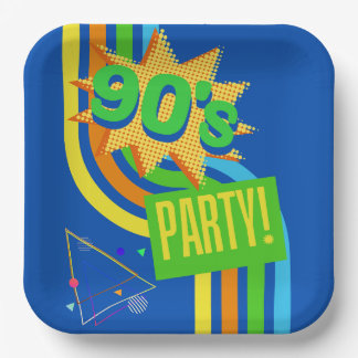 Retro 90's Party Bright Blue Nostalgische Verjaard Papieren Bordje