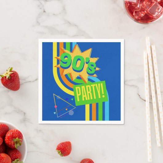 Retro 90's Party Bright Blue Nostalgische Verjaard Servet (Insitu)