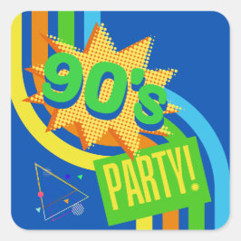 Retro 90's Party Bright Blue Nostalgische Verjaard Vierkante Sticker