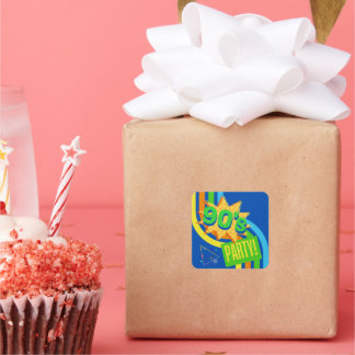 Retro 90's Party Bright Blue Nostalgische Verjaard Vierkante Sticker