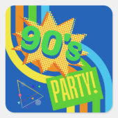 Retro 90's Party Bright Blue Nostalgische Verjaard Vierkante Sticker (Voorkant)