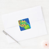 Retro 90's Party Bright Blue Nostalgische Verjaard Vierkante Sticker (Envelop)