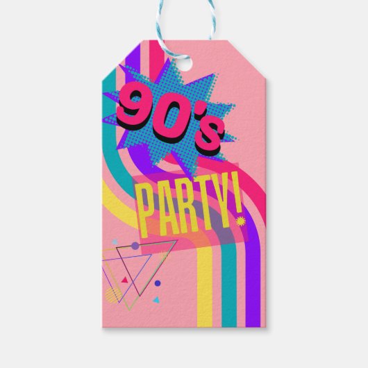 Retro 90's Party Roze Nostalgische Verjaardag Cadeaulabel (Voorkant)