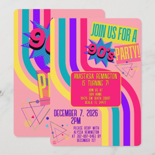 Retro 90's Party Roze Nostalgische Verjaardag Kaart (Voorkant / Achterkant)