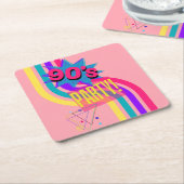 Retro 90's Party Roze Nostalgische Verjaardag Kartonnen Onderzetters (Schuin)
