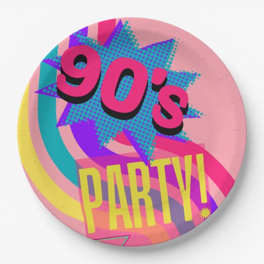 Retro 90's Party Roze Nostalgische Verjaardag Papieren Bordje (Voorkant)