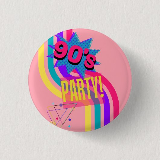 Retro 90's Party Roze Nostalgische Verjaardag Ronde Button 3,2 Cm (Voorkant)
