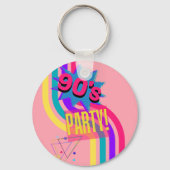 Retro 90's Party Roze Nostalgische Verjaardag Sleutelhanger (Voorkant)
