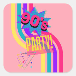 Retro 90's Party Roze Nostalgische Verjaardag Vierkante Sticker