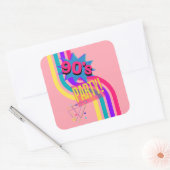 Retro 90's Party Roze Nostalgische Verjaardag Vierkante Sticker (Envelop)