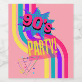 Retro 90's Party Roze Nostalgische Verjaardag Wijn Etiket (Enkel label)