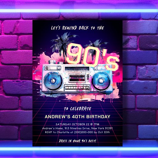 Retro 90's Party Verjaardag uitnodiging