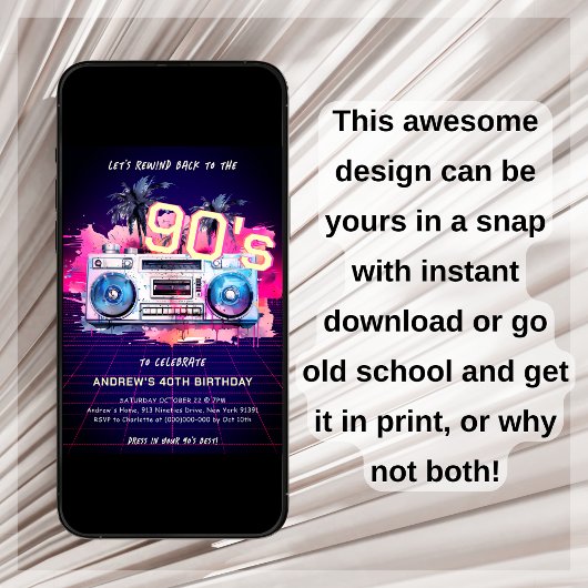 Retro 90's Party Verjaardag uitnodiging