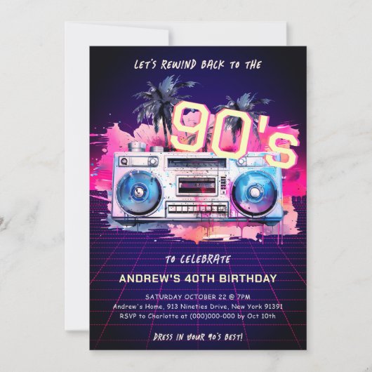 Retro 90's Party Verjaardag uitnodiging (Voorkant)