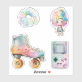 Retro 90s Pastel Nostalgic 80s, 90s Roller Schaats Sticker (Vel)
