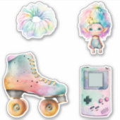 Retro 90s Pastel Nostalgic 80s, 90s Roller Schaats Sticker (Voorkant)