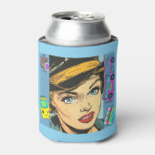 Retro 90s Pop Art Comic Woman Can Cooler (Blikje Voorkant)