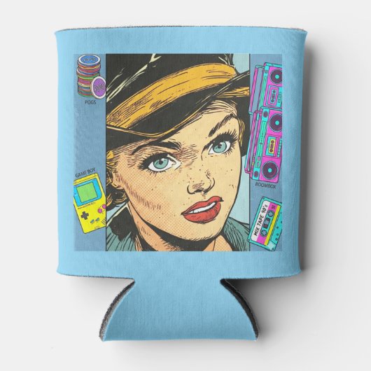 Retro 90s Pop Art Comic Woman Can Cooler (Voorkant)