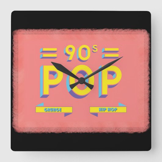 Retro 90's Pop Vierkante Klok (Voorkant)