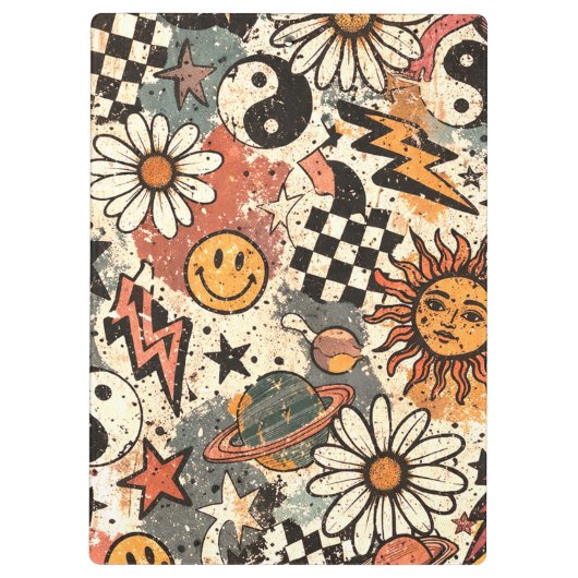 Retro 90s Psychedelic Doodle Pattern with Yin Yang Klembord (Achterkant)