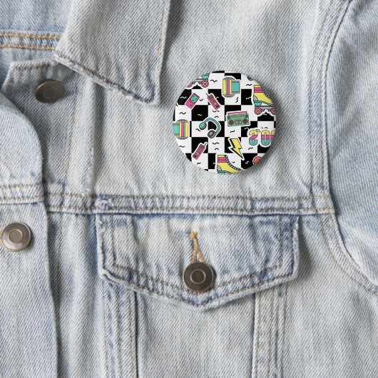 Retro 90s Roller Skate Patroon Ronde Knop Button 5,7 Cm (In situ)
