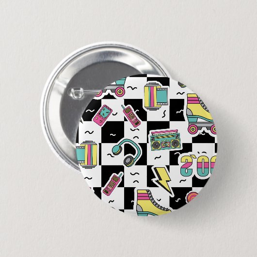 Retro 90s Roller Skate Pattern Round Button (Voorkant /achterkant)