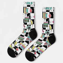 Retro 90s Roller Skate Pattern Socks  Sokken