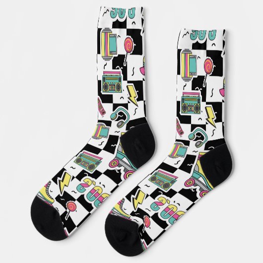 Retro 90s Roller Skate Pattern Socks  Sokken (Links)