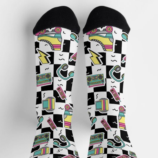 Retro 90s Roller Skate Pattern Socks  Sokken (Top)