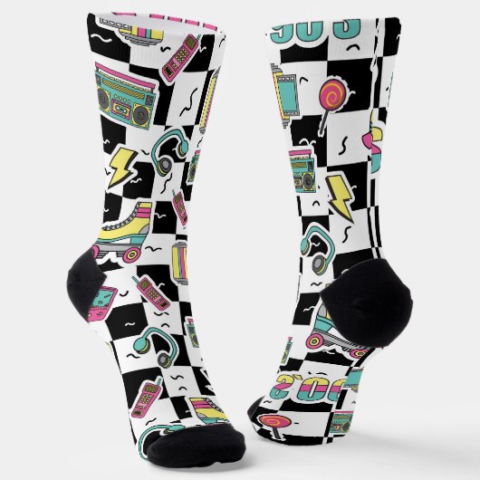 Retro 90s Roller Skate Pattern Socks  Sokken (Gebogen)
