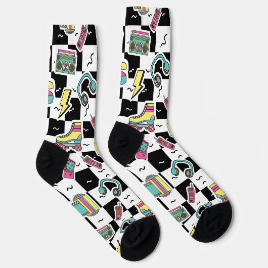 Retro 90s Roller Skate Pattern Socks  Sokken (Rechts)