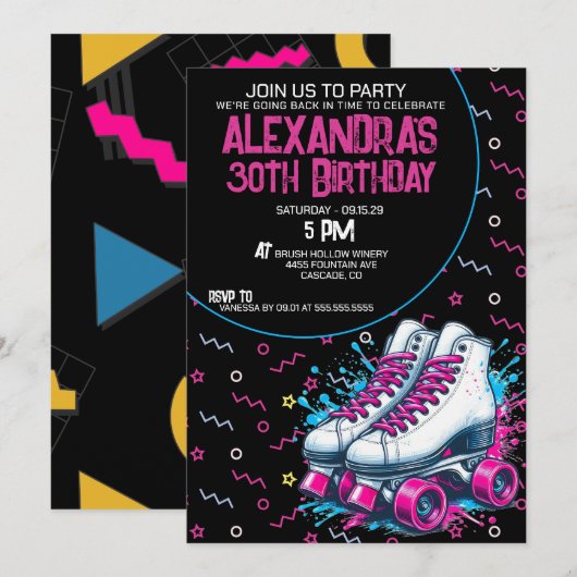 Retro 90's Rolschaatsen Verjaardagsfeest Kaart (Voorkant / Achterkant)